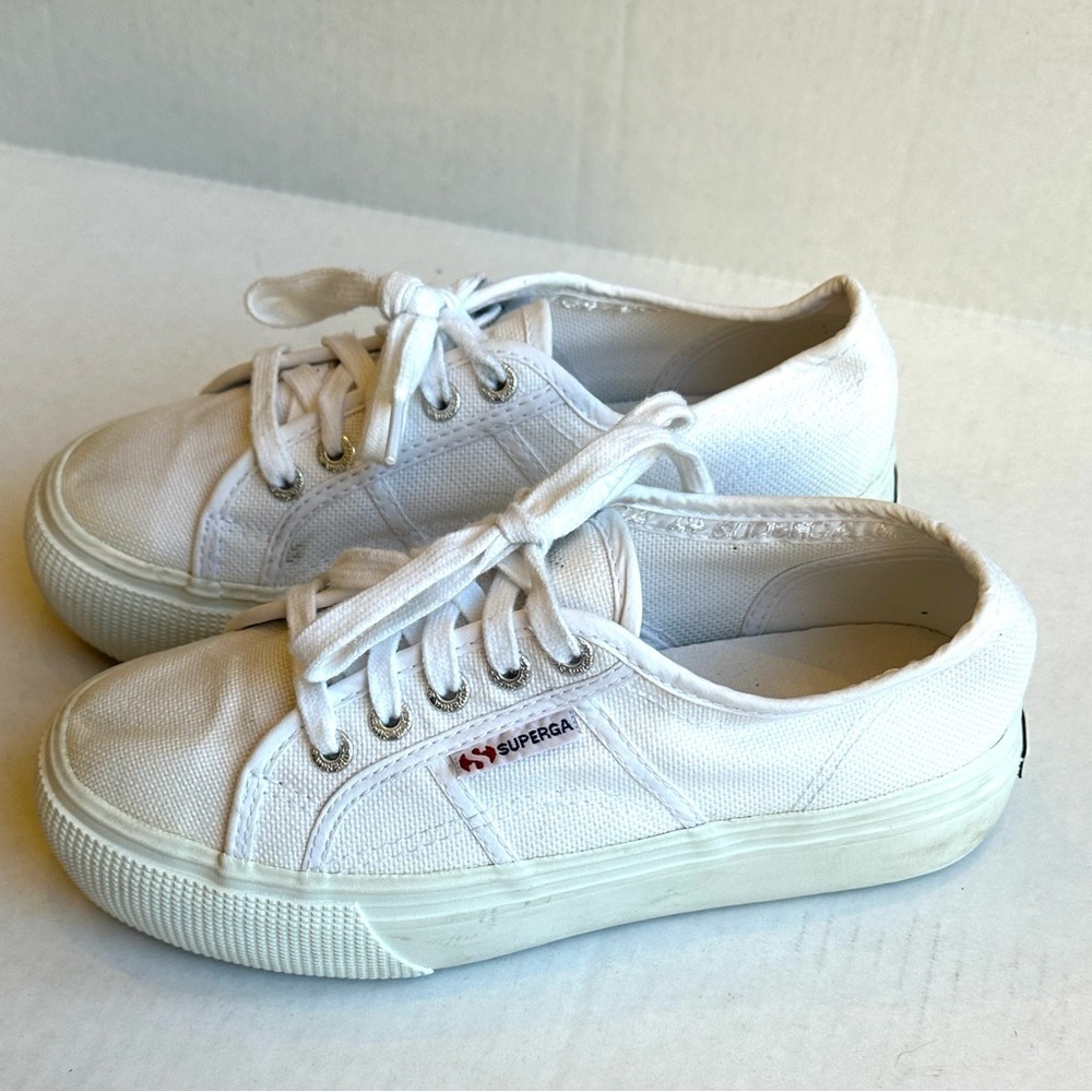 Superga White Canvas Platform Lace Up Classic Casual Sneakers Sz EU36 (US 6)